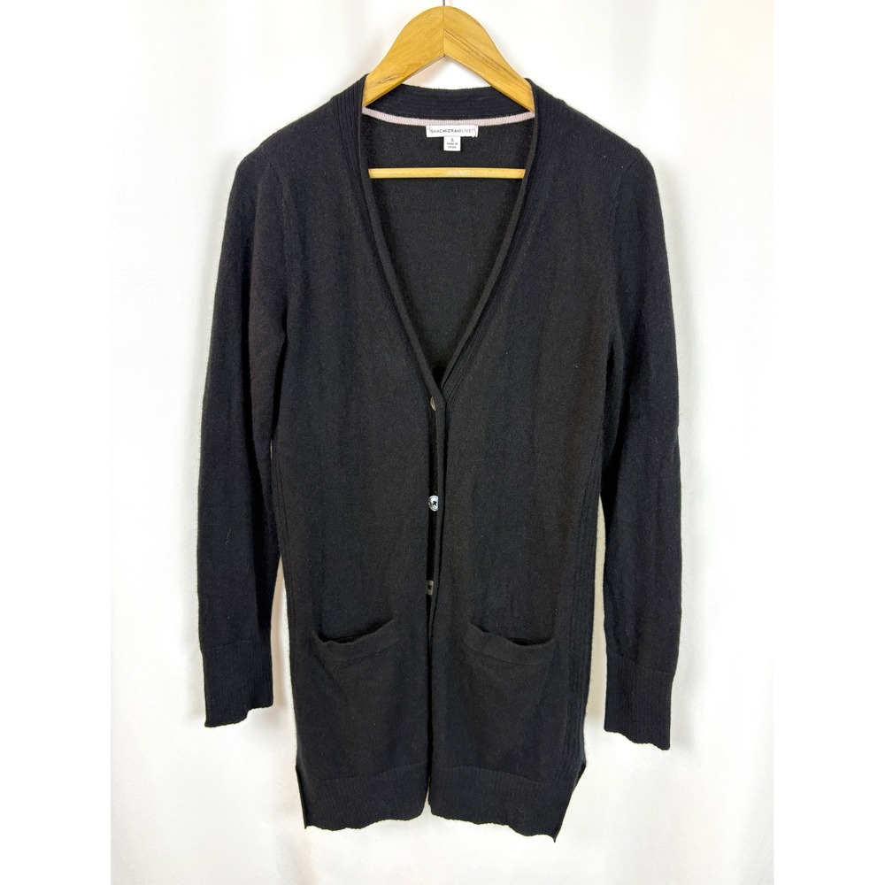 Isaac Mizrahi Live Cashmere Classic Minimalist Acadamia Long Cardigan Sweater
